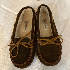 Brown suede Minnetonka slippers